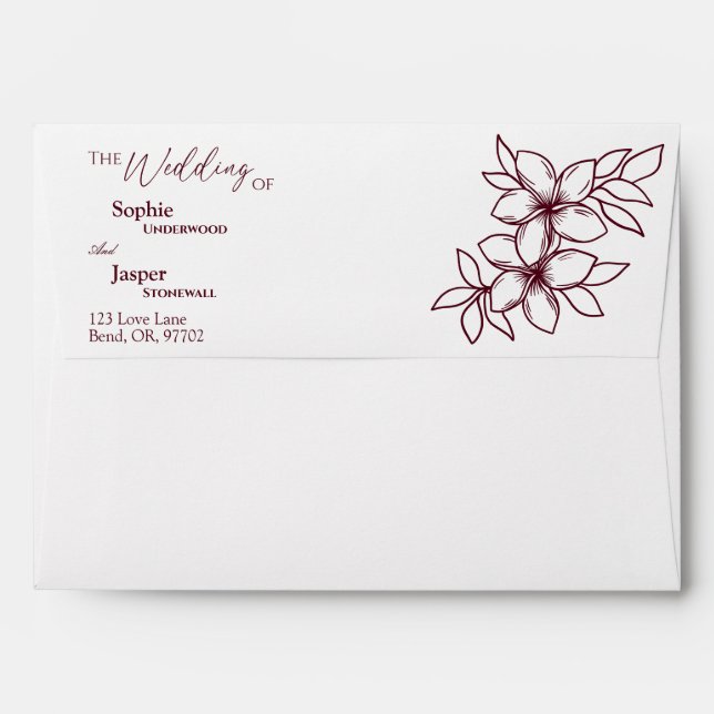Enveloppe de Mariage blanc floral de Bourgogne (Dos (Haut rabat))