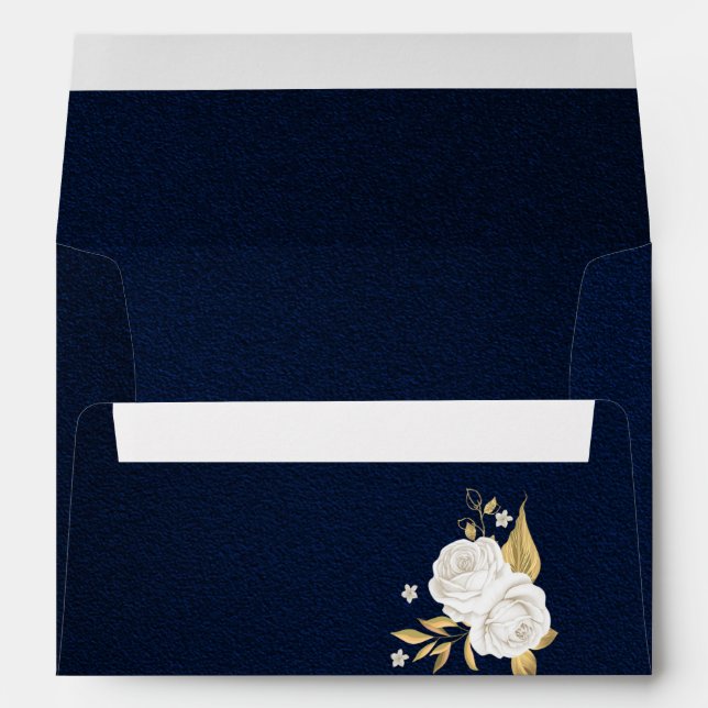 enveloppe de mariage bleu marine floral or blanc (Dos (Bas))