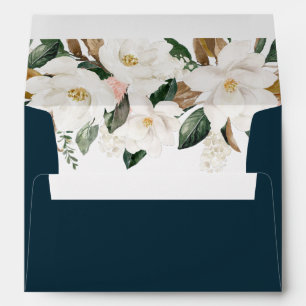 enveloppe de mariage bleu marine magnolias blanc