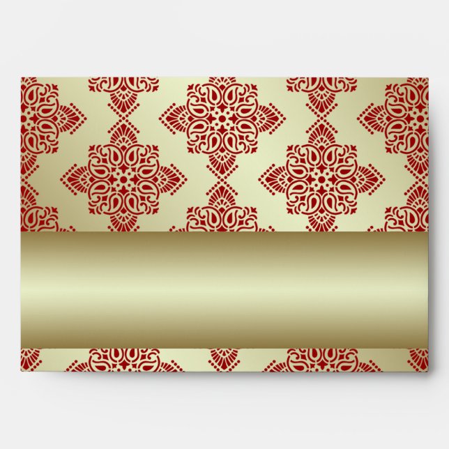 Enveloppe de mariage damassé de rouge et d'Indien (Devant)