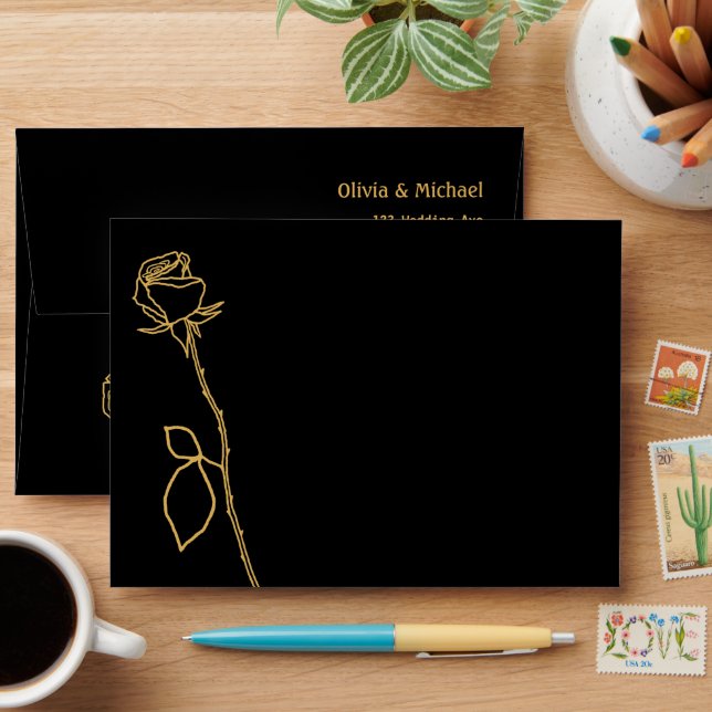 Enveloppe de Mariage de bourgeon Rose noir et or (Desk)