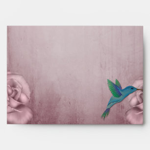 Enveloppe de mariage de colibri de rose de rose