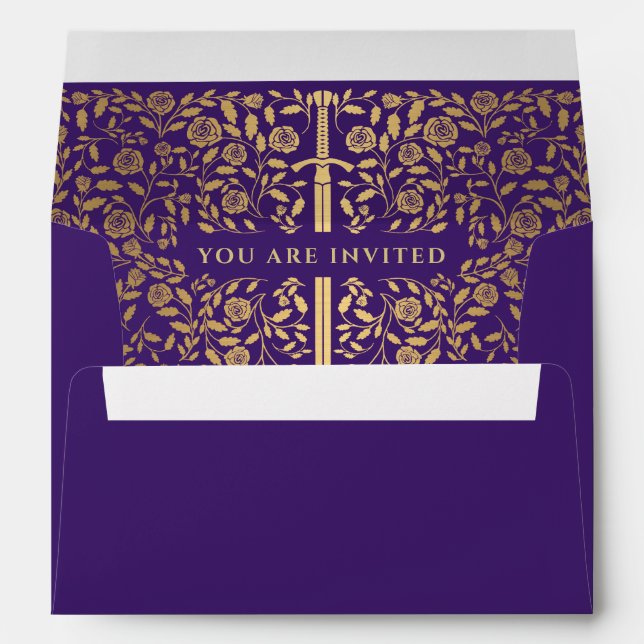 Enveloppe de Mariage d'épée d'or violet Royal Medi (Dos (Bas))