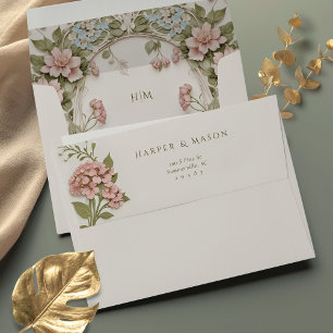 Enveloppe de mariage élégante à l'hortensia