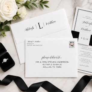 Enveloppe de mariage élégante à monogramme noir et
