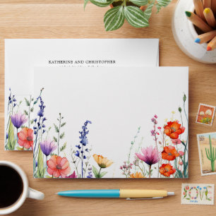 Enveloppe de mariage élégante aux fleurs sauvages