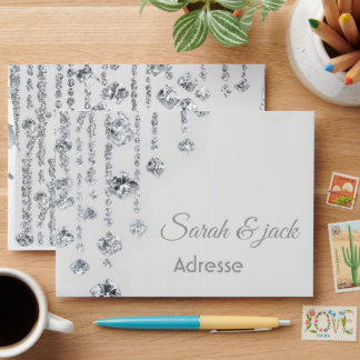 Enveloppe de mariage élégante blanche et argentée 