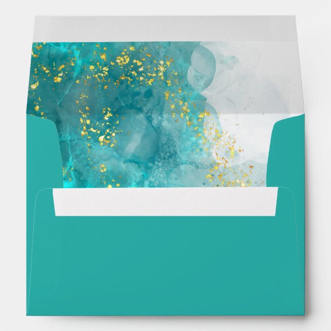 Enveloppe de mariage élégante bleu clair et or (Dos (Bas))