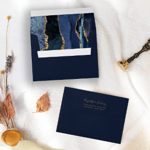 Enveloppe de mariage élégante bleu marine agate or