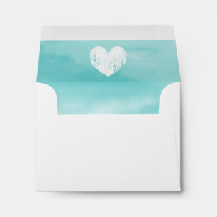 Enveloppe de mariage en lin turquoise au coeur rus