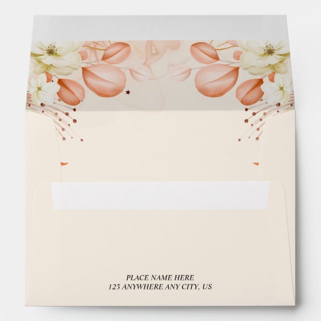 Enveloppe de mariage Fleurie Pêche et Orange (Dos (Bas))