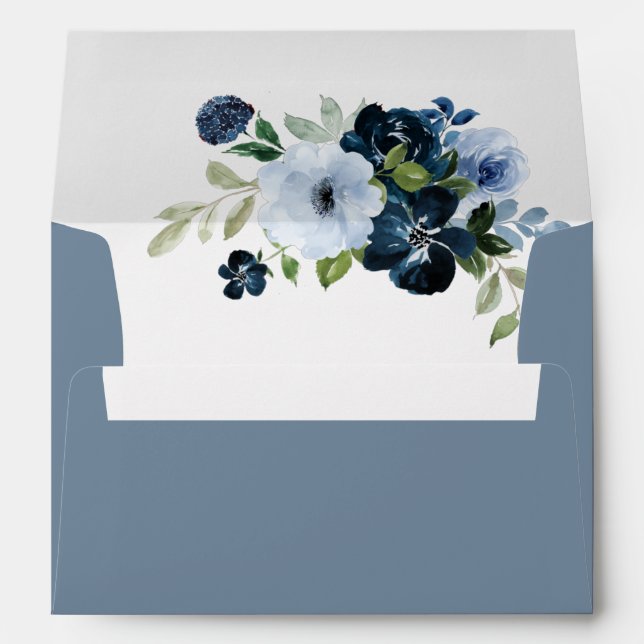 enveloppe de mariage floral bleu (Dos (Bas))