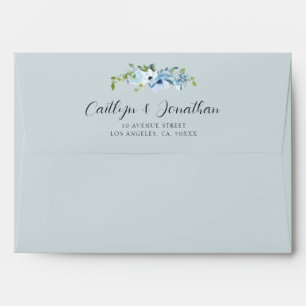 enveloppe de mariage floral bleu aquarelle