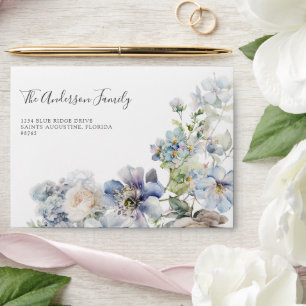 Enveloppe de Mariage floral bleu et rose pâle