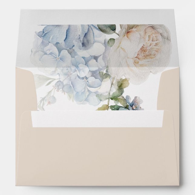 Enveloppe de Mariage floral bleu et rose pâle (Dos (Bas))