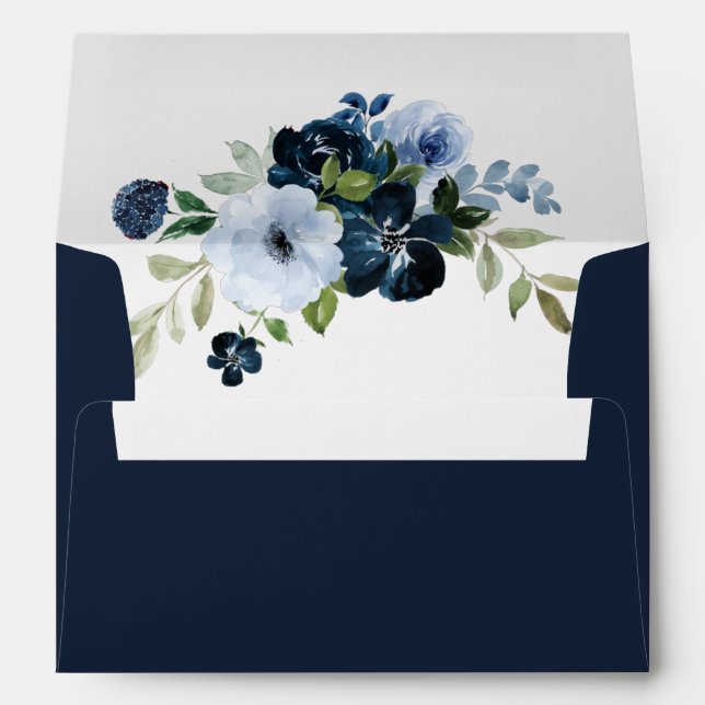 enveloppe de mariage floral bleu marine (Dos (Bas))