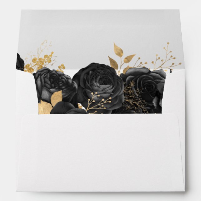Enveloppe de Mariage Floral Noir Et Or (Dos (Bas))