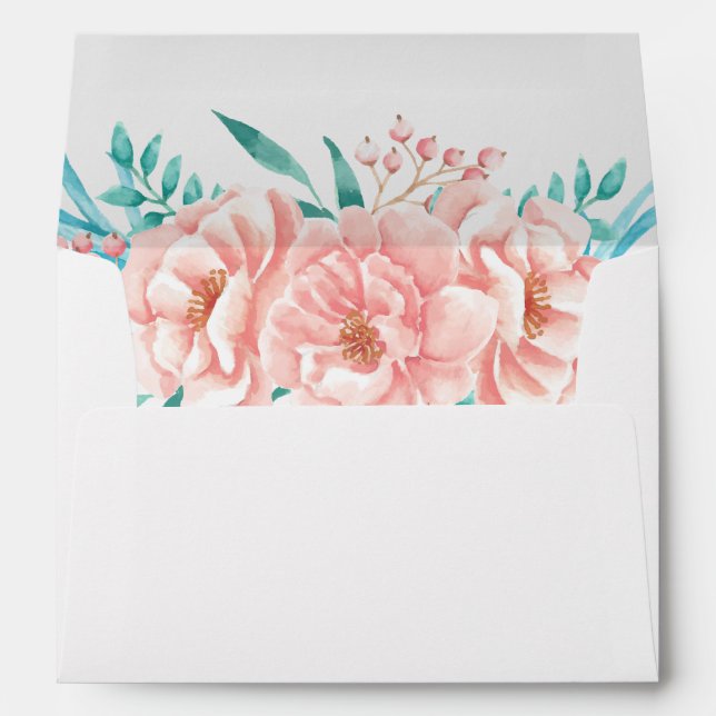 Enveloppe de Mariage floral Pêche et Turquise (Dos (Bas))