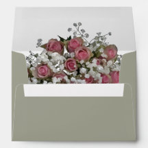 Enveloppe de Mariage floral rose et gris poussiére