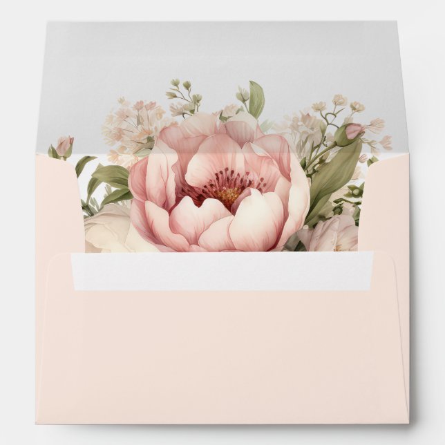 Enveloppe de Mariage floral rose pâle et rose pâle (Dos (Bas))