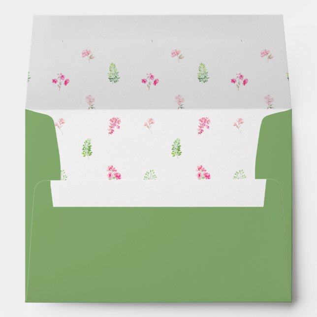 Enveloppe de mariage floral rose vert bohème (Dos (Bas))