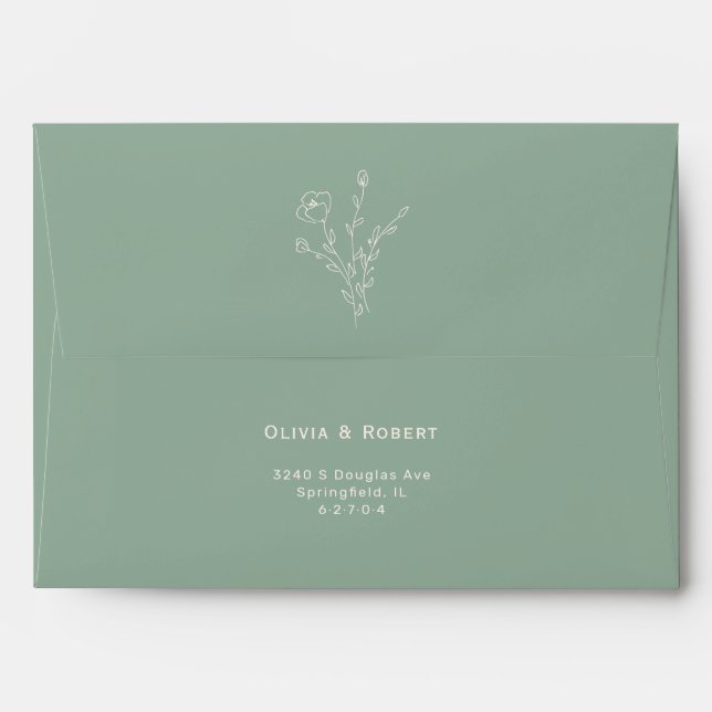 Enveloppe de Mariage floral rustique de taille sim (Dos (Haut rabat))