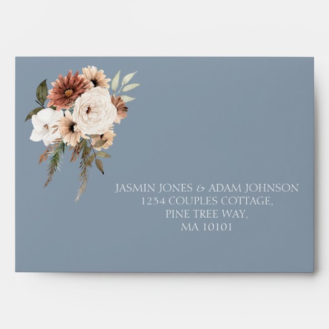 Enveloppe de Mariage floral rustique Dusty Blue (Devant)
