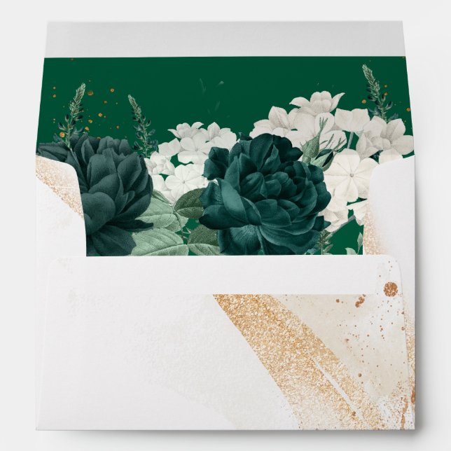 Enveloppe de Mariage Floral Vert Sage moderne (Dos (Bas))