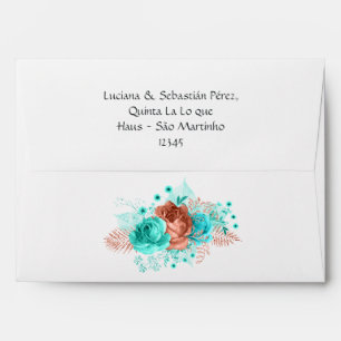 Enveloppe de Mariage Floral Vivant et Turquoise