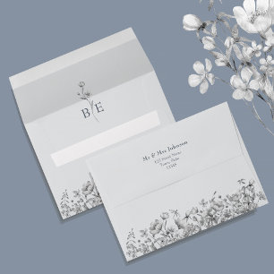Enveloppe de mariage florale argentée romantique