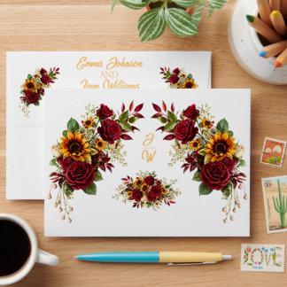 Enveloppe de mariage florale au tournesol de Bourg