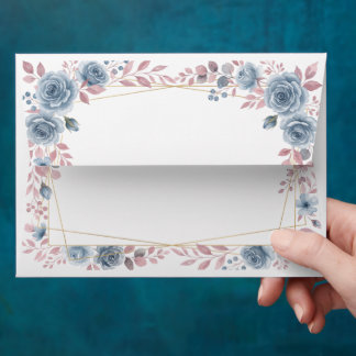 Enveloppe de mariage florale bleu poussiéreux