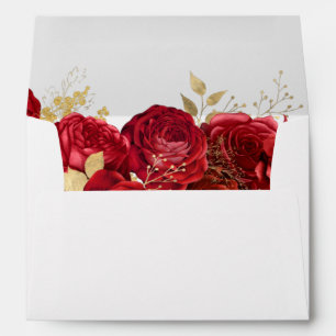Enveloppe de mariage florale rouge et or