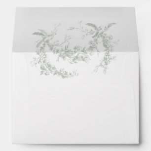 Enveloppe de mariage gris sauge Toile de Jouy avec