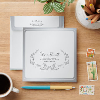 Enveloppe de mariage minimaliste à liseré argenté