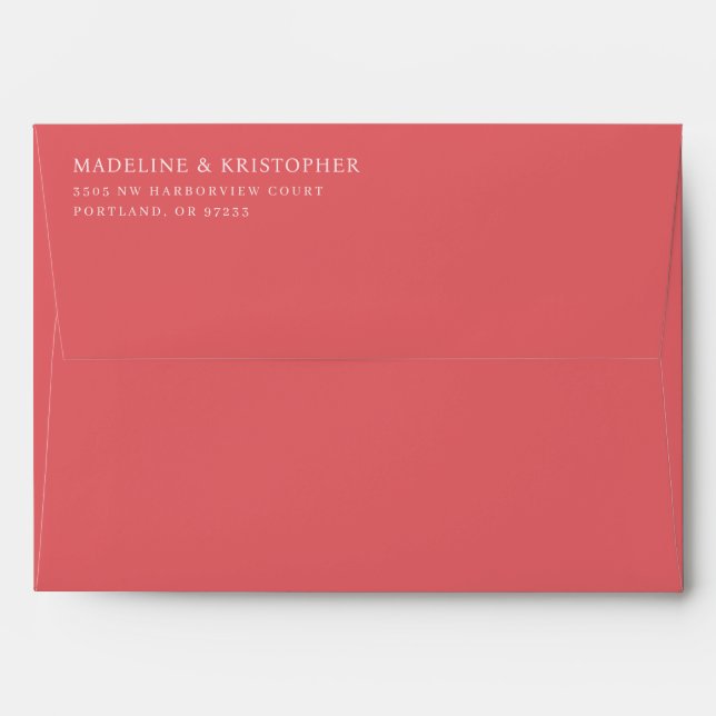 Enveloppe de mariage minimaliste rouge formel (Dos (Haut rabat))
