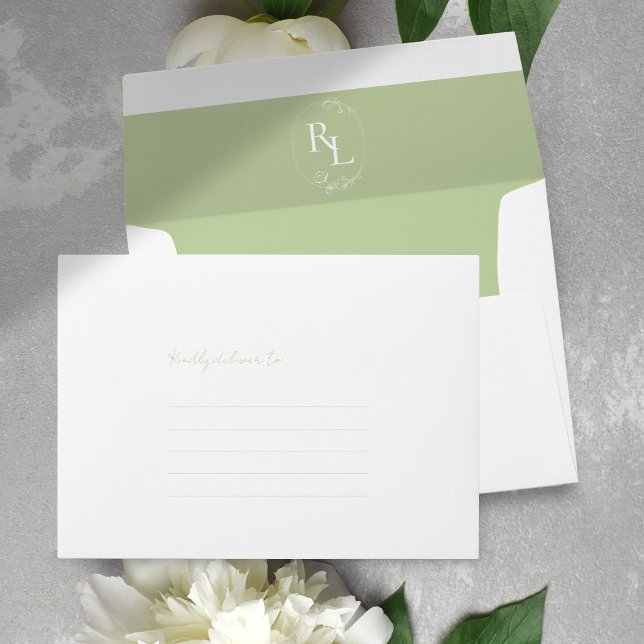 Enveloppe de mariage monogramme verte menthe et bl (Créateur téléchargé)