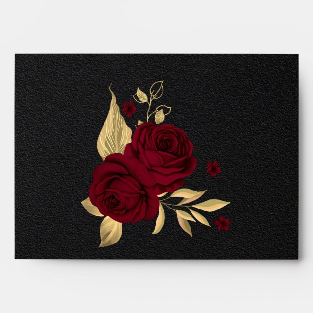 enveloppe de mariage noir floral or bordeaux (Devant)