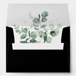 Enveloppe de mariage noire à verdure moderne