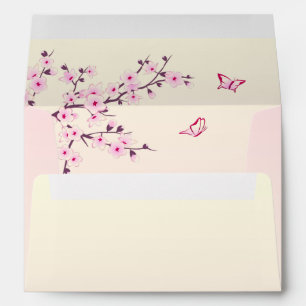 Enveloppe de mariage rose crème à fleurs de cerisi