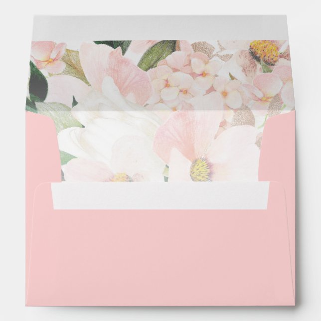 Enveloppe de mariage rose élégant avec adresse de  (Dos (Bas))