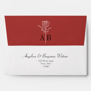 Enveloppe de mariage rouge chic avec monogramme