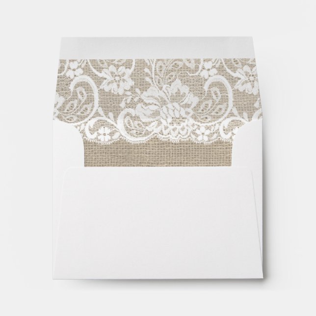 Enveloppe de Mariage RSVP Rustique de White Lace & (Dos (Bas))