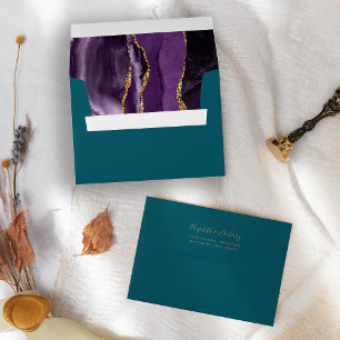 Enveloppe de mariage sarcelle moderne en agate or 