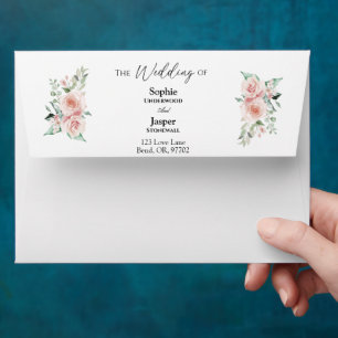 Enveloppe de mariage simple blanche florale rose