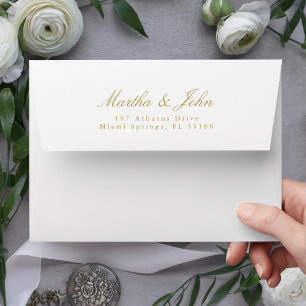 Enveloppe de mariage simple élégante or et blanche