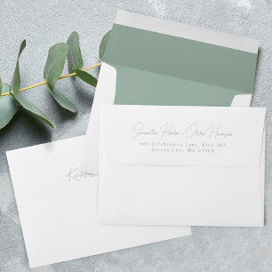 Enveloppe de mariage vert poussiéreux calligraphie