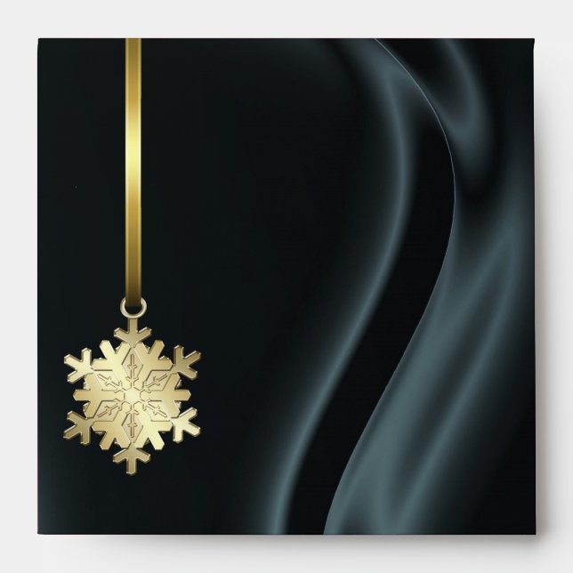 Enveloppe de Noël de noir de flocon de neige d'or (Devant)
