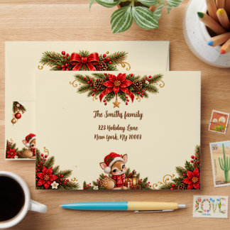 Enveloppe de Noël Élegant Renne Nom Personnalisé