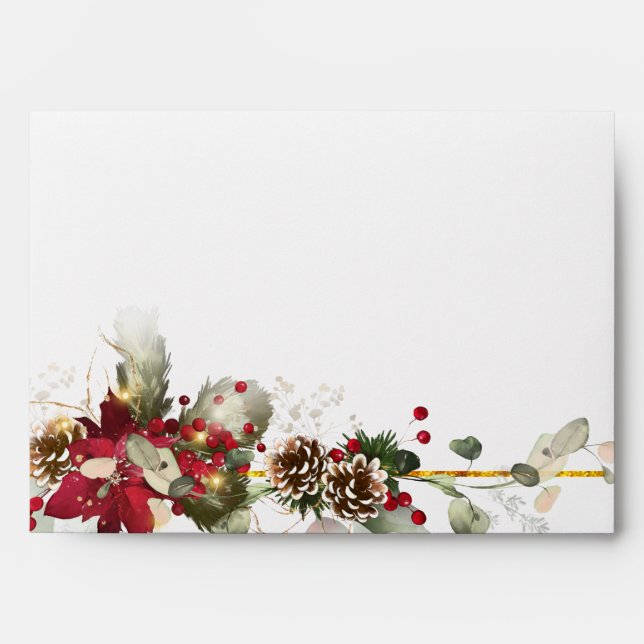 Enveloppe de Noël Holly Feuille Faux Gold (Devant)